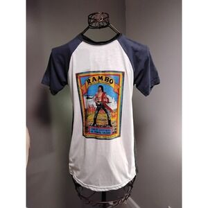 Guatemala T-Shirts Rambo Graphic Raglan Baseball Tee Mens Large White Blue Grey